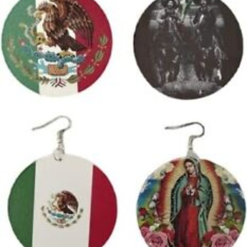 Mexico Culture Wooden Earrings Mexican Heritage Themed Cultural Round Printed